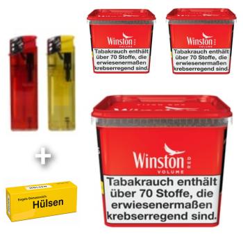 3 x Winston Volumen Tabak Rot á 155g + Hülsen nach Wahl