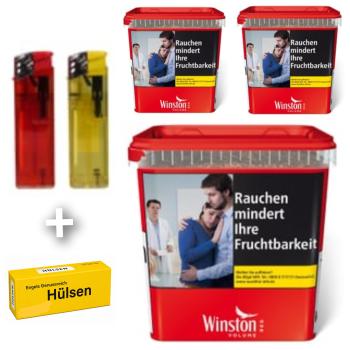 3 x Winston Volumen Tabak Rot á 250g + Hülsen nach Wahl