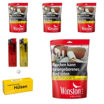 4 x Winston Volumen Tabak Rot á 95g + Hülsen nach Wahl