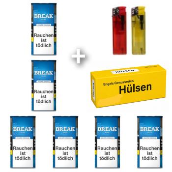 6 x Break Volumen Tabak Blau á 85g + Hülsen nach Wahl