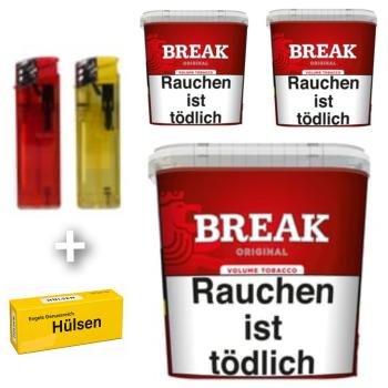 3 x Break Volumen Tabak Rot á 185g + Hülsen nach Wahl