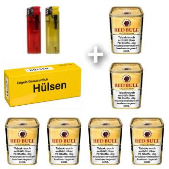 6 x Red Bull Tabak Gelb á 120g + Hülsen nach Wahl