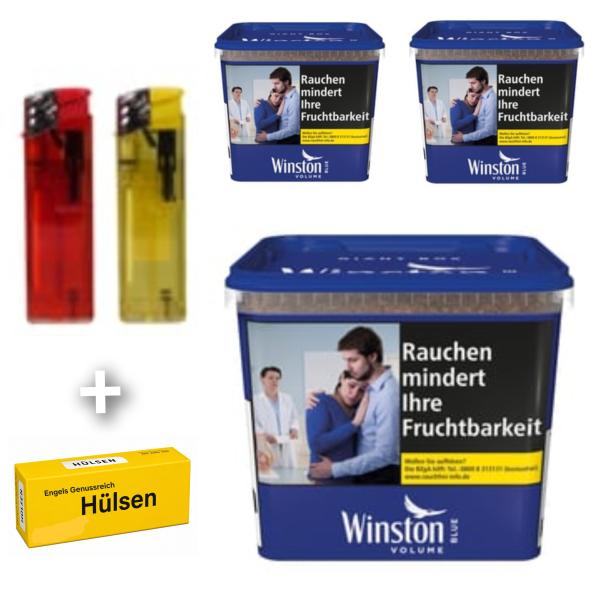 3 x Winston Volumen Tabak Blau á 155g + Hülsen nach Wahl