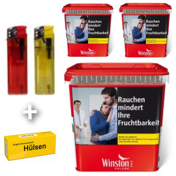 3 x Winston Volumen Tabak Rot á 250g + Hülsen nach Wahl