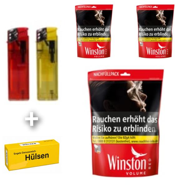 3 x Winston Volumen Tabak Rot á 185g + Hülsen nach Wahl