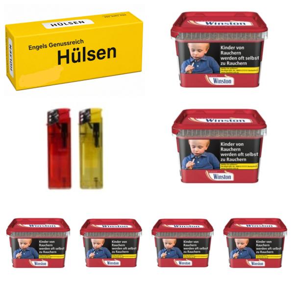 6 x Winston Volumen Tabak Rot á 115g + Hülsen nach Wahl