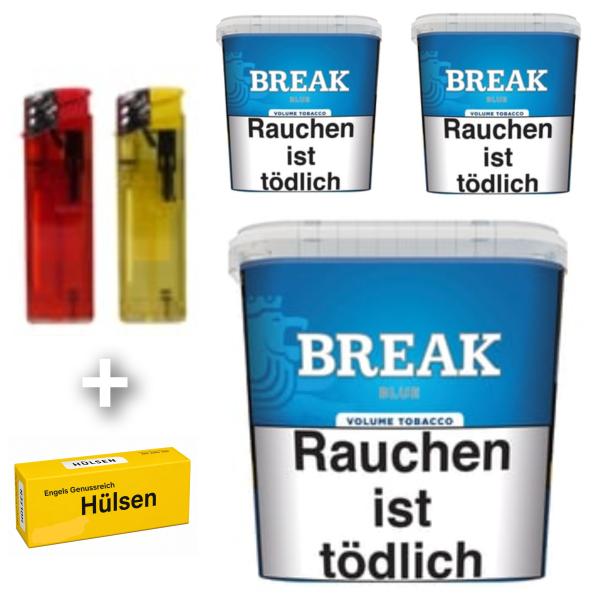 3 x Break Volumen Tabak Blau á 185g + Hülsen nach Wahl