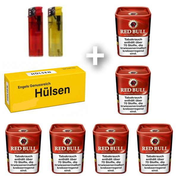 6 x Red Bull Tabak Rot á 120g + Hülsen nach Wahl